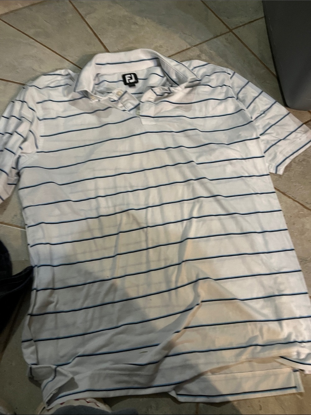FootJoy White Polo with Thin Navy Stripes